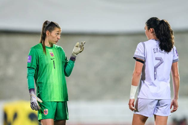 260303 Goalkeeper Cecilie Haustaker Fiskerstrand and Ingrid Syrstad Engen of Norwayduring the FIFA Women s World Cup Qualifier football match between Austria and Norway on March 3, 2026 in Vienna Photo Marius Simensen BILDBYRAN COP 238 MM0059 bbeng dam vm kval vm kvalifisering kvinner vm kvalik football fotball fotball landskamp soccer fifa world cup qualifier norge norway austria osterrike  Copyright: MARIUSxSIMENSEN BB260303BB251