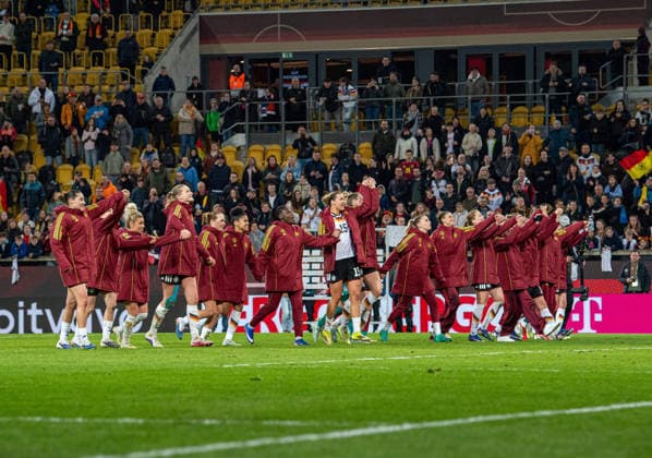 Soccer, Women, 2025 2026 season, World Cup qualification in Dresden League A, Group 4 , Germany Slovenia, Germany cheers after the final whistle, 03 03 2026, Copyright: xSebastianxRäppold MatthiasxKochx