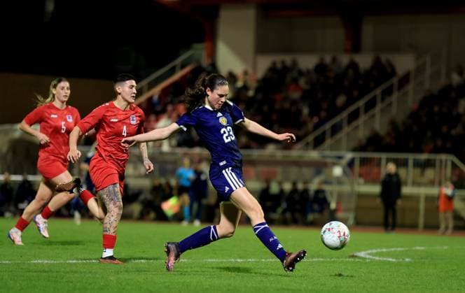 Emma Lawton of Scotland attempts a shot on goal Luxembourg Women v Scotland Women, 2027 FIFA Women s World Cup Qualifiers, Group D, Football, Stade mile Mayrisch, Luxembourg - 03 Mar 2026 Stade mile Mayrisch Luxembourg EDITORIAL USE ONLY No use with unauthorised audio, video, data, fixture lists, club league logos or live services. Online in-match use limited to 120 images, no video emulation. No use in betting, games or single club league player publications. Copyright: xGeorgexTewkesbury Shutterstockx 16719926ad