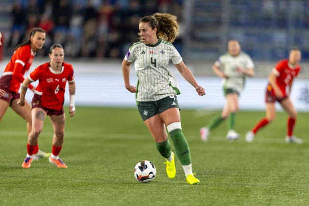03 03 2026, Lausanne, Stade de la Tuiliere, Switzerland Northern Ireland World Cup Women s European Qualifiers, Brenna McPartlan of Northern Ireland controls the ball Lausanne Stade de la Tuiliere Vaud Switzerland Copyright: xJustPictures.ch PascalxKesselmarkx jp-en-PaKe-_62A0536