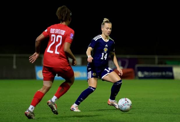 Rachel McLauchlan of Scotland in action against Kimberley Dos santos of Luxembourg Luxembourg Women v Scotland Women, 2027 FIFA Women s World Cup Qualifiers, Group D, Football, Stade mile Mayrisch, Luxembourg - 03 Mar 2026 Stade mile Mayrisch Luxembourg EDITORIAL USE ONLY No use with unauthorised audio, video, data, fixture lists, club league logos or live services. Online in-match use limited to 120 images, no video emulation. No use in betting, games or single club league player publications. Copyright: xGeorgexTewkesbury Shutterstockx 16719926af