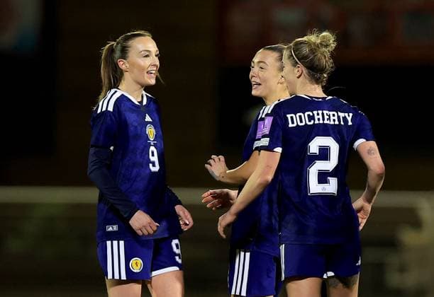 Caroline Weir of Scotland (left) celebrates scoring their side s third goal of the game Luxembourg Women v Scotland Women, 2027 FIFA Women s World Cup Qualifiers, Group D, Football, Stade mile Mayrisch, Luxembourg - 03 Mar 2026 Stade mile Mayrisch Luxembourg EDITORIAL USE ONLY No use with unauthorised audio, video, data, fixture lists, club league logos or live services. Online in-match use limited to 120 images, no video emulation. No use in betting, games or single club league player publications. Copyright: xGeorgexTewkesbury Shutterstockx 16719926ai