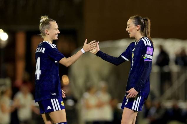 Caroline Weir of Scotland (right) celebrates scoring their side s third goal of the game Luxembourg Women v Scotland Women, 2027 FIFA Women s World Cup Qualifiers, Group D, Football, Stade mile Mayrisch, Luxembourg - 03 Mar 2026 Stade mile Mayrisch Luxembourg EDITORIAL USE ONLY No use with unauthorised audio, video, data, fixture lists, club league logos or live services. Online in-match use limited to 120 images, no video emulation. No use in betting, games or single club league player publications. Copyright: xGeorgexTewkesbury Shutterstockx 16719926aj
