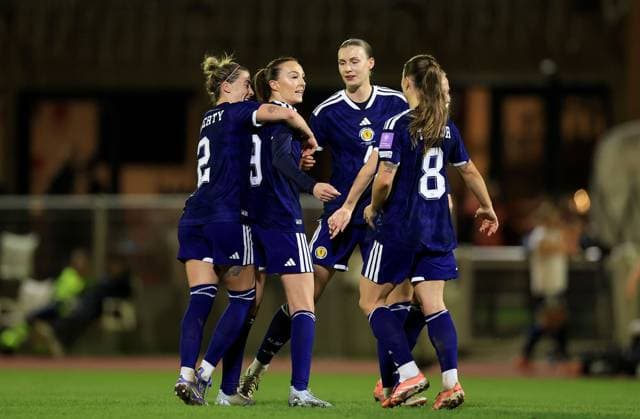 Caroline Weir of Scotland (centre) celebrates scoring their side s third goal of the game Luxembourg Women v Scotland Women, 2027 FIFA Women s World Cup Qualifiers, Group D, Football, Stade mile Mayrisch, Luxembourg - 03 Mar 2026 Stade mile Mayrisch Luxembourg EDITORIAL USE ONLY No use with unauthorised audio, video, data, fixture lists, club league logos or live services. Online in-match use limited to 120 images, no video emulation. No use in betting, games or single club league player publications. Copyright: xGeorgexTewkesbury Shutterstockx 16719926ak