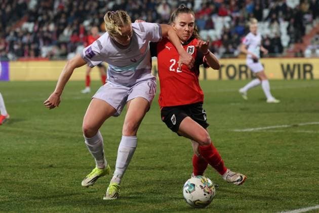 03. MÄRZ 2026 SOCCER UEFA WOMEN S EUROPEAN QUALIFIERS, Austria (W) vs Norwegen (W) Tuva Hansen (Norwegen) and Eileen Campbell (Austria) in duel MÖDLING MÖDLING, AUSTRIA DATENPOL ARENA DATENPOL ARENA AUSTRIA