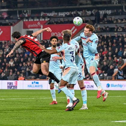 Bournemouth v Brentford Premier League Lewis Cook of Bournemouth heads clear during the Premier League match at the Vitality Stadium, Bournemouth 03 03 2026 UK Newspapers OUT Copyright: xJeremyxLandeyx FIL-23072-0016