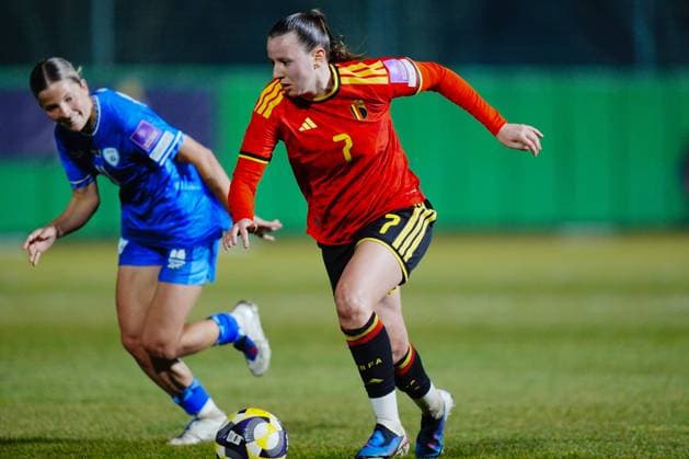 Hannah Eurlings of Belgium in action during a game between Belgium s national women s soccer team the Red Flames and Israel, qualifying game 1 6 for the 2027 FIFA Women s World Cup, on Tuesday 03 March 2026, in Budaors, Hungary. ISTVAN DERENCSENYI IstvanxDerencsenyi  x166370812x
