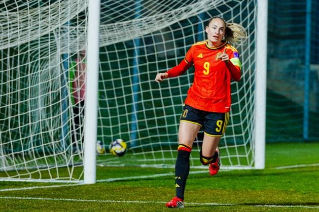 Tessa Wullaert of Belgium celebrates after scoring the opening goal during a game between Belgium s national women s soccer team the Red Flames and Israel, qualifying game 1 6 for the 2027 FIFA Women s World Cup, on Tuesday 03 March 2026, in Budaors, Hungary. ISTVAN DERENCSENYI IstvanxDerencsenyi  x166371055x
