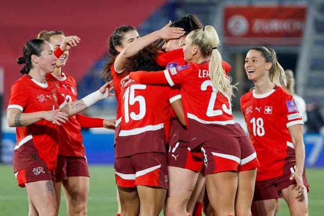 Goal celebration Switzerland at 2-0 by Svenja Fölmli Switzerland, 17 , Switzerland, Soccer, UEFA Womens World Cup Qualification, Group B 2, Switzerland vs Northern Ireland, 03 03 2026, Lausanne Stade de la Tuiliere Switzerland Copyright: xGrantxHubbsx