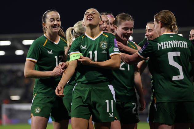 2027 FIFA Women s World Cup Qualifier, Tallaght Stadium, Dublin 3 3 2026 Republic of Ireland WNT vs France Ireland™s Katie McCabe celebrates scoring the first goal of the game with her teammates Katie McCabe celebrates scoring the first goal with her teammates 3 3 2026  Copyright: x INPHO RyanxByrnex RB2_4655