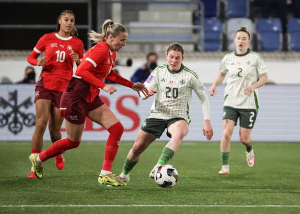 2027 FIFA Women s World Cup Qualifier Group F, Stade de la Tuiliere, Lausanne, Switzerland 3 3 2026 Switzerland vs Northern Ireland Switzerland s Ana-Maria CrnogorÄeviÄ‡ with Northern Ireland™s Carragh Hamilton Ana-Maria CrnogorÄeviÄ‡ with Carragh Hamilton 3 3 2026  Copyright: x INPHO Presseye WilliamxCherryx Switzerland v N Ireland_096