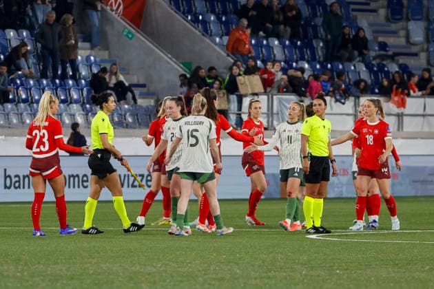 Northern Ireland and Switzerland after the match , Switzerland, Football, UEFA Womens World Cup Qualification, Group B 2, Switzerland vs Northern Ireland, 03 03 2026, Lausanne Stade de la Tuiliere Switzerland Copyright: xGrantxHubbsx