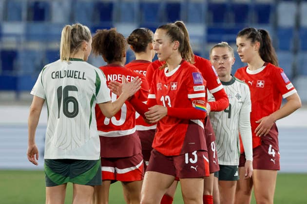 Northern Ireland and Switzerland after the match , Switzerland, Football, UEFA Womens World Cup Qualification, Group B 2, Switzerland vs Northern Ireland, 03 03 2026, Lausanne Stade de la Tuiliere Switzerland Copyright: xGrantxHubbsx