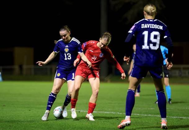 Kirsty Howat of Scotland in action against Anna Miny of Luxembourg Luxembourg Women v Scotland Women, 2027 FIFA Women s World Cup Qualifiers, Group D, Football, Stade mile Mayrisch, Luxembourg - 03 Mar 2026 Stade mile Mayrisch Luxembourg EDITORIAL USE ONLY No use with unauthorised audio, video, data, fixture lists, club league logos or live services. Online in-match use limited to 120 images, no video emulation. No use in betting, games or single club league player publications. Copyright: xGeorgexTewkesbury Shutterstockx 16719926aw