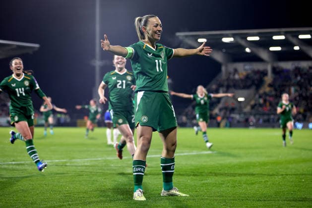 2027 FIFA Women s World Cup Qualifier, Tallaght Stadium, Dublin 3 3 2026 Republic of Ireland WNT vs France Ireland™s Katie McCabe celebrates scoring the first goal of the game Katie McCabe celebrates scoring the first goal 3 3 2026  Copyright: x INPHO RyanxByrnex RB2_4547
