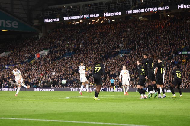 Leeds United v Sunderland, Premier League Anton Stach of Leeds United takes a free kick during the Premier League match between Leeds United and Sunderland at Elland Road, Leeds, UK on 3 March 2026. Leeds Elland Road West Yorkshire UK Editorial use only DataCo restrictions apply See www.football-dataco.com , Copyright: xRyanxBrownex PSI-23832-0034