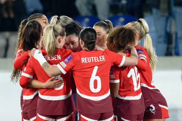 Lausanne, Switzerland - March 03 : Svenja Folmli of Switzerland celebrates after scoring her team s second goal with teammates during the FIFA Women s World Cup 2027 Qualifiers match between Switzerland and Northern Ireland at Stade de la Tuiliere on March 03 , 2026 in Lausanne, Switzerland. (Photo by Giuseppe Velletri SPP) Copyright: xGiuseppexVelletrix xSPPx Sportspressphoto_SPR100673