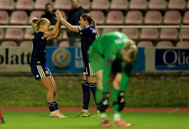 Kathleen McGovern of Scotland (right) celebrates scoring their side s fifth goal of the game Luxembourg Women v Scotland Women, 2027 FIFA Women s World Cup Qualifiers, Group D, Football, Stade mile Mayrisch, Luxembourg - 03 Mar 2026 Stade mile Mayrisch Luxembourg EDITORIAL USE ONLY No use with unauthorised audio, video, data, fixture lists, club league logos or live services. Online in-match use limited to 120 images, no video emulation. No use in betting, games or single club league player publications. Copyright: xGeorgexTewkesbury Shutterstockx 16719926bd