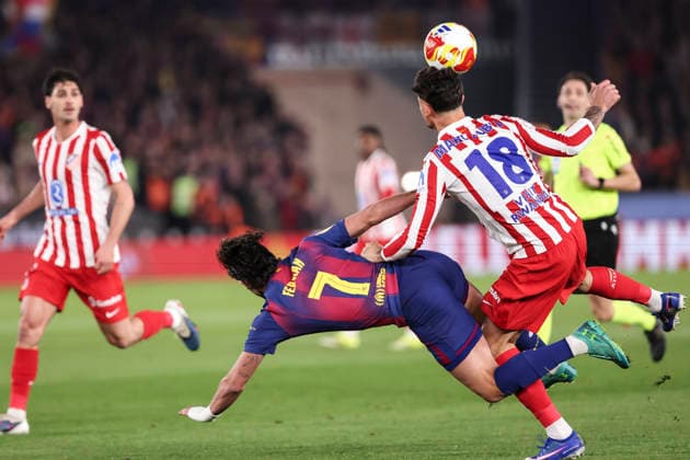 March 3, 2026, Barcelona, Barcelona, SPAIN: Ferran Torres of FC Barcelona, Barca and Marc Pubill of Atletico de Madrid compete for the ball during the Spanish Cup, Copa del Rey, football match Semifinal Second Leg played between FC Barcelona and Atletico de Madrid at Spotify Camp Nou stadium on March 03, 2026 in Barcelona, Spain. Barcelona SPAIN - ZUMAa181 20260303_zaa_a181_187 Copyright: xJavierxBorregox