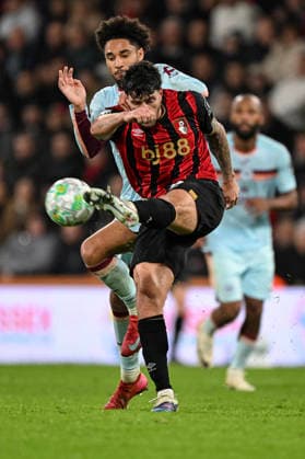 Bournemouth v Brentford Premier League Marcos Senesi of Bournemouth is challenged by Kevin Schade of Brentford during the Premier League match at the Vitality Stadium, Bournemouth 03 03 2026 UK Newspapers OUT Copyright: xJeremyxLandeyx FIL-23072-0035