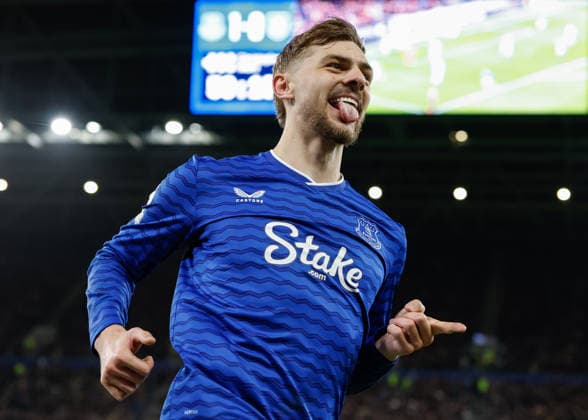 Liverpool, England, 3rd March 2026. Kiernan Dewsbury-Hall of Everton celebrates scoring their sides second goal during the Everton vs Burnley Premier League match at Hill Dickinson Stadium, Liverpool. Picture credit should read: Cody Froggatt Sportimage EDITORIAL USE ONLY. No use with unauthorised audio, video, data, fixture lists, club league logos or live services. Online in-match use limited to 120 images, no video emulation. No use in betting, games or single club league player publications. SPI_023_CF_EVERTON_V_BURNLEY SPI-4573-0022
