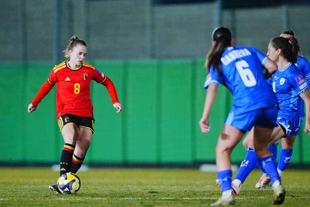 Valesca Ampoorter of Belgium in action during a game between Belgium s national women s soccer team the Red Flames and Israel, qualifying game 1 6 for the 2027 FIFA Women s World Cup, on Tuesday 03 March 2026, in Budaors, Hungary. ISTVAN DERENCSENYI IstvanxDerencsenyi  x166382683x