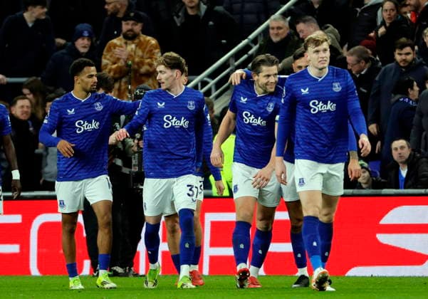 Football - 2025 2026 Premier League - Everton vs Burnley - Hill Dickinson Stadium - Tuesday 3rd March 2026 Everton celebrate after James Tarkowski gave them a 1-0 lead in the first half, at Hill Dickinson Stadium. 