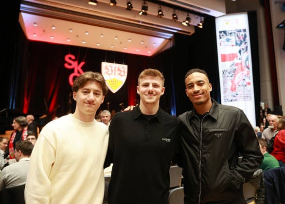 03 03 26 VfB Stuttgart Concert Classic meets Curve Germany, Stuttgart, 03 03 2026, Football, Bundesliga, VfB Stuttgart, Concert Classic meets Curve in the Liederhalle Stuttgart f l Angelo Stiller, Finn Jeltsch, Jamie Leweling