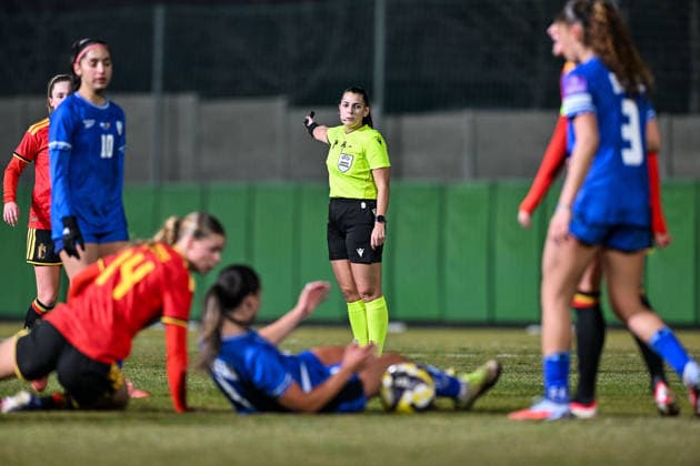 SOCCER WOMEN UEFA QUALIFIERS B4 MD1 ISRAEL VS BELGIUM referee Michaela Pachtova pictured during a women football game between the national teams of Israel and Belgium, called the Red Flames, on the first match day in League B Group B4 in the league stage of the 2026-27 UEFA Women s European Qualifiers competition , on Tuesday 3 March 2026 in Budapest , Hungary . PHOTO SPORTPIX Stijn Audooren Budapest BSC Stadium - Budaors Hungary  Copyright: xSportpix.bex xStijnxAudoorenxStijnxAudoorenx