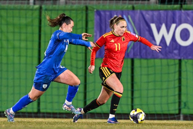 SOCCER WOMEN UEFA QUALIFIERS B4 MD1 ISRAEL VS BELGIUM Janice Cayman (11) of Belgium pictured during a women football game between the national teams of Israel and Belgium, called the Red Flames, on the first match day in League B Group B4 in the league stage of the 2026-27 UEFA Women s European Qualifiers competition , on Tuesday 3 March 2026 in Budapest , Hungary . PHOTO SPORTPIX Stijn Audooren Budapest BSC Stadium - Budaors Hungary  Copyright: xSportpix.bex xStijnxAudoorenxStijnxAudoorenx