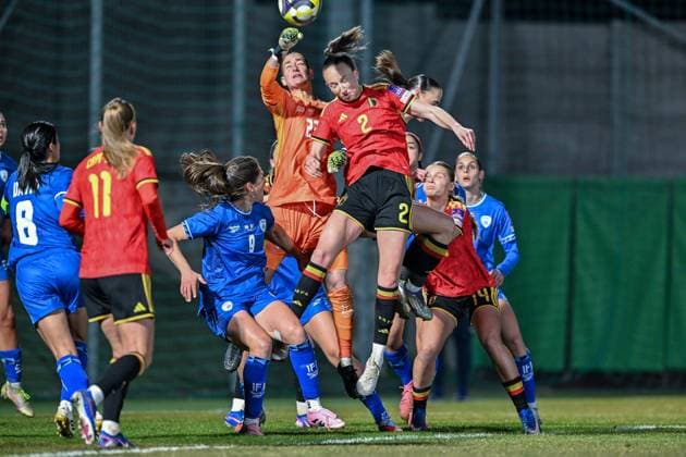 SOCCER WOMEN UEFA QUALIFIERS B4 MD1 ISRAEL VS BELGIUM Fortuna Rubin (23) of Israel and Sari Kees (2) of Belgium pictured during a women football game between the national teams of Israel and Belgium, called the Red Flames, on the first match day in League B Group B4 in the league stage of the 2026-27 UEFA Women s European Qualifiers competition , on Tuesday 3 March 2026 in Budapest , Hungary . PHOTO SPORTPIX Stijn Audooren Budapest BSC Stadium - Budaors Hungary  Copyright: xSportpix.bex xStijnxAudoorenxStijnxAudoorenx