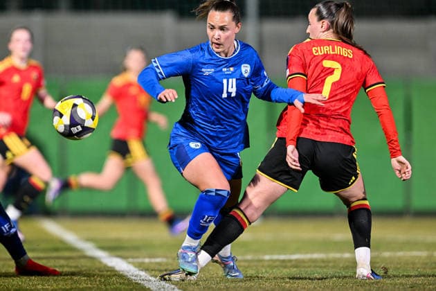 SOCCER WOMEN UEFA QUALIFIERS B4 MD1 ISRAEL VS BELGIUM Elis Blokhin (14) of Israel and Hannah Eurlings (7) of Belgium pictured during a women football game between the national teams of Israel and Belgium, called the Red Flames, on the first match day in League B Group B4 in the league stage of the 2026-27 UEFA Women s European Qualifiers competition , on Tuesday 3 March 2026 in Budapest , Hungary . PHOTO SPORTPIX Stijn Audooren Budapest BSC Stadium - Budaors Hungary  Copyright: xSportpix.bex xStijnxAudoorenxStijnxAudoorenx