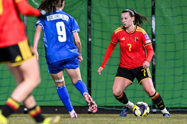 SOCCER WOMEN UEFA QUALIFIERS B4 MD1 ISRAEL VS BELGIUM Hannah Eurlings (7) of Belgium pictured during a women football game between the national teams of Israel and Belgium, called the Red Flames, on the first match day in League B Group B4 in the league stage of the 2026-27 UEFA Women s European Qualifiers competition , on Tuesday 3 March 2026 in Budapest , Hungary . PHOTO SPORTPIX Stijn Audooren Budapest BSC Stadium - Budaors Hungary  Copyright: xSportpix.bex xStijnxAudoorenxStijnxAudoorenx