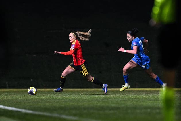SOCCER WOMEN UEFA QUALIFIERS B4 MD1 ISRAEL VS BELGIUM Janice Cayman (11) of Belgium pictured during a women football game between the national teams of Israel and Belgium, called the Red Flames, on the first match day in League B Group B4 in the league stage of the 2026-27 UEFA Women s European Qualifiers competition , on Tuesday 3 March 2026 in Budapest , Hungary . PHOTO SPORTPIX Stijn Audooren Budapest BSC Stadium - Budaors Hungary  Copyright: xSportpix.bex xStijnxAudoorenxStijnxAudoorenx