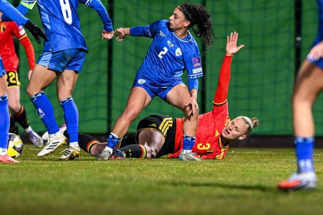 SOCCER WOMEN UEFA QUALIFIERS B4 MD1 ISRAEL VS BELGIUM Ella Van Kerkhoven (3) of Belgium pictured during a women football game between the national teams of Israel and Belgium, called the Red Flames, on the first match day in League B Group B4 in the league stage of the 2026-27 UEFA Women s European Qualifiers competition , on Tuesday 3 March 2026 in Budapest , Hungary . PHOTO SPORTPIX Stijn Audooren Budapest BSC Stadium - Budaors Hungary  Copyright: xSportpix.bex xStijnxAudoorenxStijnxAudoorenx