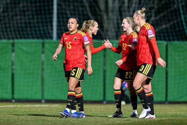 SOCCER WOMEN UEFA QUALIFIERS B4 MD1 ISRAEL VS BELGIUM Saar Janssen (22) of Belgium scores 0-3 and Belgium celebrate pictured during a women football game between the national teams of Israel and Belgium, called the Red Flames, on the first match day in League B Group B4 in the league stage of the 2026-27 UEFA Women s European Qualifiers competition , on Tuesday 3 March 2026 in Budapest , Hungary . PHOTO SPORTPIX Stijn Audooren Budapest BSC Stadium - Budaors Hungary  Copyright: xSportpix.bex xStijnxAudoorenxStijnxAudoorenx