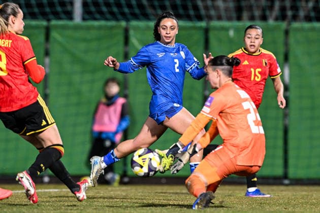 SOCCER WOMEN UEFA QUALIFIERS B4 MD1 ISRAEL VS BELGIUM Hili Shalom (2) of Israel pictured during a women football game between the national teams of Israel and Belgium, called the Red Flames, on the first match day in League B Group B4 in the league stage of the 2026-27 UEFA Women s European Qualifiers competition , on Tuesday 3 March 2026 in Budapest , Hungary . PHOTO SPORTPIX Stijn Audooren Budapest BSC Stadium - Budaors Hungary  Copyright: xSportpix.bex xStijnxAudoorenxStijnxAudoorenx