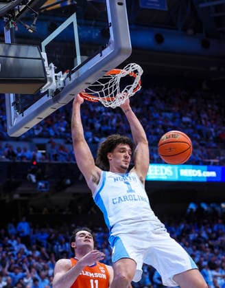 March 3, 2026: North Carolina forward Zayden High (1) dunks the ball. NCAA, College League, USA basketball game between Clemson University and University of North Carolina at Dean Smith Center, Chapel Hill, North Carolina. CSM Chapel Hill United States of America - ZUMAc04_ 20260303_zma_c04_016 Copyright: xDavidxBeachx