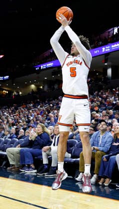 March 03, 2026: Virginia Cavaliers Guard 5 Sam Lewis takes a three point shot during a NCAA, College League, USA Men s Basketball game between the Wake Forest Demon Deacons and the University of Virginia Cavaliers at John Paul Jones Arena in Charlottesville, VA. CSM Charlottesville United States of America - ZUMAc04_ 20260303_zma_c04_019 Copyright: xJustinxCooperx