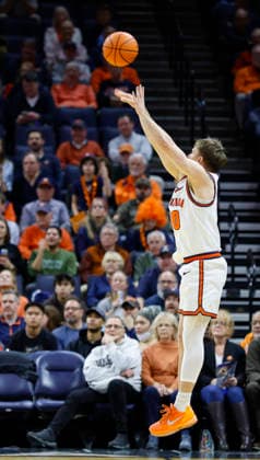 March 03, 2026: Virginia Cavaliers Guard 30 Dallin Hall takes a three point shot during a NCAA, College League, USA Men s Basketball game between the Wake Forest Demon Deacons and the University of Virginia Cavaliers at John Paul Jones Arena in Charlottesville, VA. CSM Charlottesville United States of America - ZUMAc04_ 20260303_zma_c04_032 Copyright: xJustinxCooperx