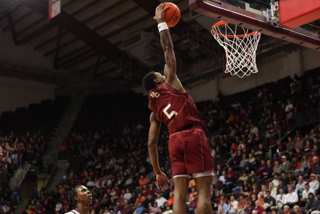 March 3, 2026: Boston College Eagles guard Fred Payne (5) dunks the ball during the NCAA, College League, USA Mens Basketball game between Boston College Eagles and Virginia Tech Hokies at Cassell Coliseum in Blacksburg, Virginia. CSM Blacksburg USA - ZUMAc04_ 20260303_zma_c04_052 Copyright: xGregxAtkinsx