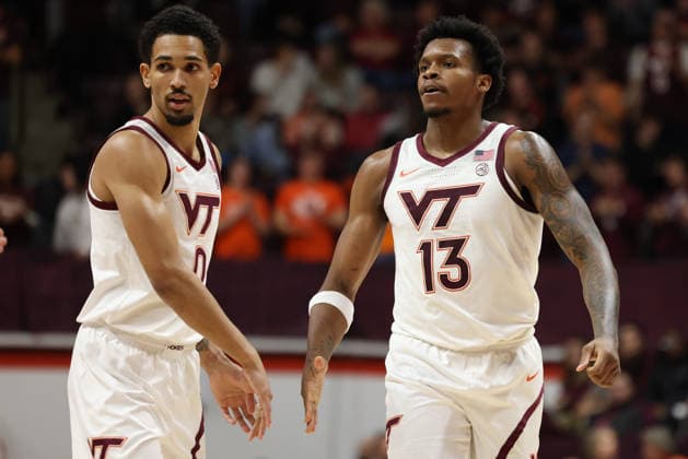 March 3, 2026: Virginia Tech Hokies forward Amani Hansberry (13) and guard Jailen Bedford (0) celebrate before a timeout during the NCAA, College League, USA Mens Basketball game between Boston College Eagles and Virginia Tech Hokies at Cassell Coliseum in Blacksburg, Virginia. CSM Blacksburg USA - ZUMAc04_ 20260303_zma_c04_056 Copyright: xGregxAtkinsx