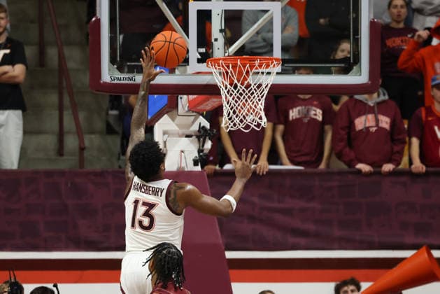 March 3, 2026: Virginia Tech Hokies forward Amani Hansberry (13) lays the ball up during the NCAA, College League, USA Mens Basketball game between Boston College Eagles and Virginia Tech Hokies at Cassell Coliseum in Blacksburg, Virginia. CSM Blacksburg USA - ZUMAc04_ 20260303_zma_c04_057 Copyright: xGregxAtkinsx