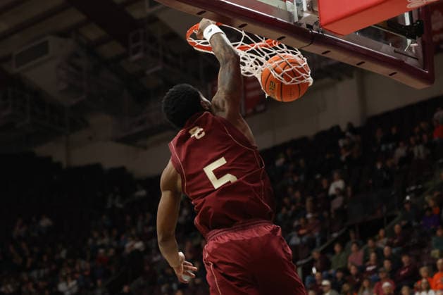 March 3, 2026: Boston College Eagles guard Fred Payne (5) dunks the ball during the NCAA, College League, USA Mens Basketball game between Boston College Eagles and Virginia Tech Hokies at Cassell Coliseum in Blacksburg, Virginia. CSM Blacksburg USA - ZUMAc04_ 20260303_zma_c04_071 Copyright: xGregxAtkinsx
