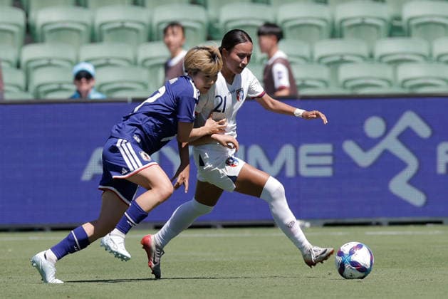 SOCCER ASIAN CUP JAPAN TAIWAN, Chen Yu-Chin of Chinese Taipei and Maika Hamano of Japan compete for the ball during the AFC Women™s Asian Cup Group C match between Japan and Taiwan at HBF Park in Perth, Wednesday, March 4, 2026. ( NO ARCHIVING, EDITORIAL USE ONLY PERTH WESTERN AUSTRALIA AUSTRALIA  Copyright: xRICHARDxWAINWRIGHTx 20260304129643037446