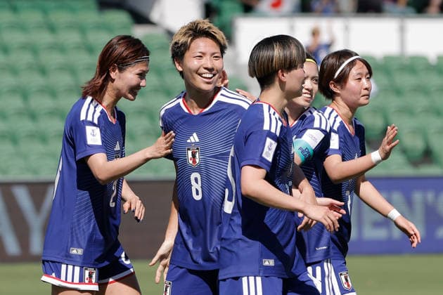 SOCCER ASIAN CUP JAPAN TAIWAN, Kiko Seike of Japan is congratulated by teammates after scoring a goal during the AFC Women™s Asian Cup Group C match between Japan and Taiwan at HBF Park in Perth, Wednesday, March 4, 2026. ( NO ARCHIVING, EDITORIAL USE ONLY PERTH WESTERN AUSTRALIA AUSTRALIA  Copyright: xRICHARDxWAINWRIGHTx 20260304136957134903