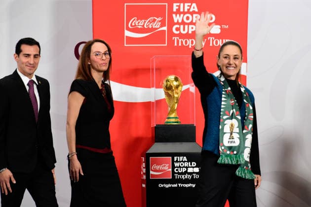 Mexico™s President Claudia Sheinbaum Holds World Cup Trophy Tour press conference, PK, Pressekonferenz Head of the National Sports Commission (CONADE) Rommel Pacheco, Mexico™s President Claudia Sheinbaum Pardo, and Mexican government s representative to FIFA Gabriela Cuevas Barron during a press conference for Original FIFA World Cup, WM, Weltmeisterschaft, Fussball trophy tour at the National Palace. on March 3, 2026 in Mexico City, Mexico. Mexico City CDMX Mexico Copyright: xLuisxBarronx