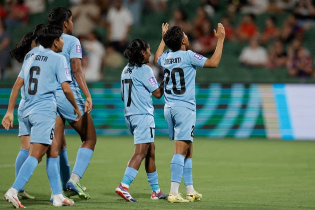 SOCCER ASIAN CUP VIETNAM INDIA, Sanfida Nongrum of India celebrates after scoring a goal during the AFC Women™s Asian Cup Group C match between Vietnam and India at HBF Park in Perth, Wednesday, March 4, 2026. ( NO ARCHIVING, EDITORIAL USE ONLY PERTH WESTERN AUSTRALIA AUSTRALIA  Copyright: xRICHARDxWAINWRIGHTx 20260304182296452461