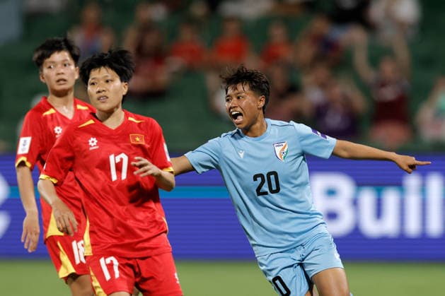 SOCCER ASIAN CUP VIETNAM INDIA, Sanfida Nongrum of India celebrates after scoring a goal during the AFC Women™s Asian Cup Group C match between Vietnam and India at HBF Park in Perth, Wednesday, March 4, 2026. ( NO ARCHIVING, EDITORIAL USE ONLY PERTH WESTERN AUSTRALIA AUSTRALIA  Copyright: xRICHARDxWAINWRIGHTx 20260304125947270606