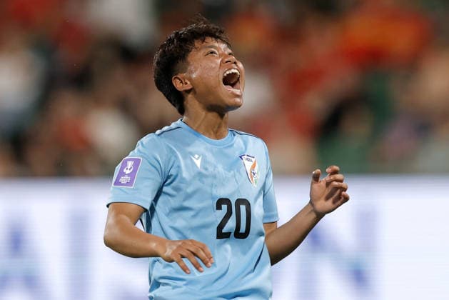 SOCCER ASIAN CUP VIETNAM INDIA, Sanfida Nongrum of India reacts after a missed goal opportunity during the AFC Women™s Asian Cup Group C match between Vietnam and India at HBF Park in Perth, Wednesday, March 4, 2026. ( NO ARCHIVING, EDITORIAL USE ONLY PERTH WESTERN AUSTRALIA AUSTRALIA  Copyright: xRICHARDxWAINWRIGHTx 20260304137923710678